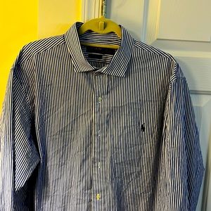 Polo by Ralph Lauren slim fit dress shirt. Size XXL.  White and blue striped.